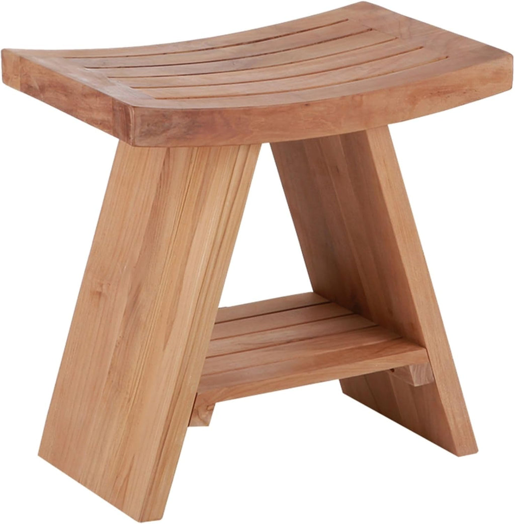 NORDIC STYLE TEAK Shower and Bath Stool, Teak Wood Shower Bench, Indoor and Outdoor Use 17.7" (Natural Finish w/Curved Seat)