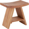 NORDIC STYLE TEAK Shower and Bath Stool, Teak Wood Shower Bench, Indoor and Outdoor Use 17.7" (Natural Finish w/Curved Seat)