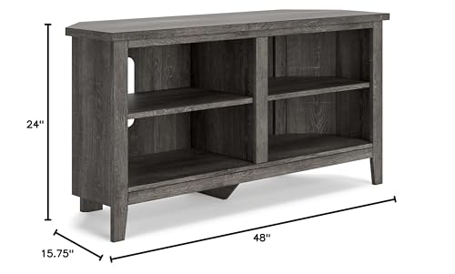 Corner TV Stand with 4 Shelves, Fits TVs Up to 58 Inches, Whitewash & Gray V26755