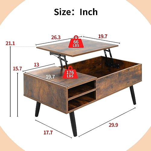 Lift Top Coffee Table with Hidden Storage, Rectangle Wooden, for Living Room T8560