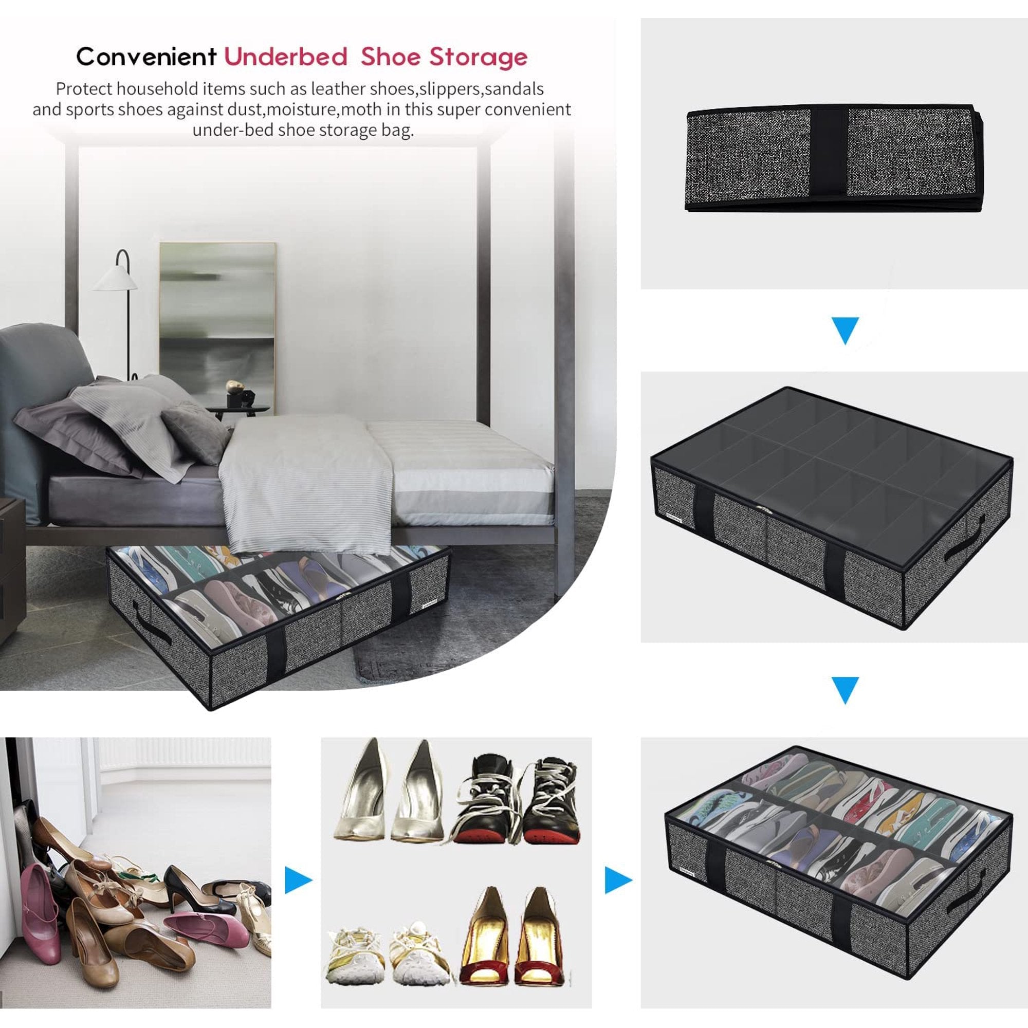 Under Bed Shoe Storage Organizer with Clear Window, Foldable F8804