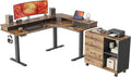 FEZIBO Triple Motor L-Shaped Electric Standing Desk with 3 Drawers, Stand up Desk, Height Adjustable Desk with 3 Drawer Lateral File Cabinet, 63 x 24 Inches Rustic Brown Top/Black Frame (2 Packages)
