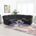 94'' L-Shaped Couch Sectional Sofa Couch, Manual Power Reclining Sectional Couch with LED Light and Storage Box, Velvet Triple Reclining Sofa with Two Cup Holders, Couches for for Living Room