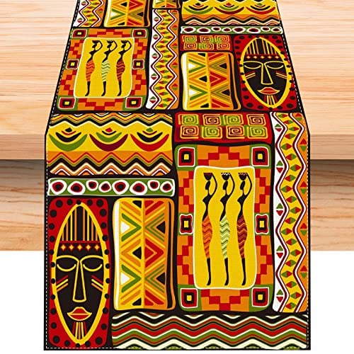 Linen African Totems Table Runner 72 Inches Long African American Kwanzaa Black History Month Juneteenth Decorations and Supplies for Home Kitchen Dining Room Table