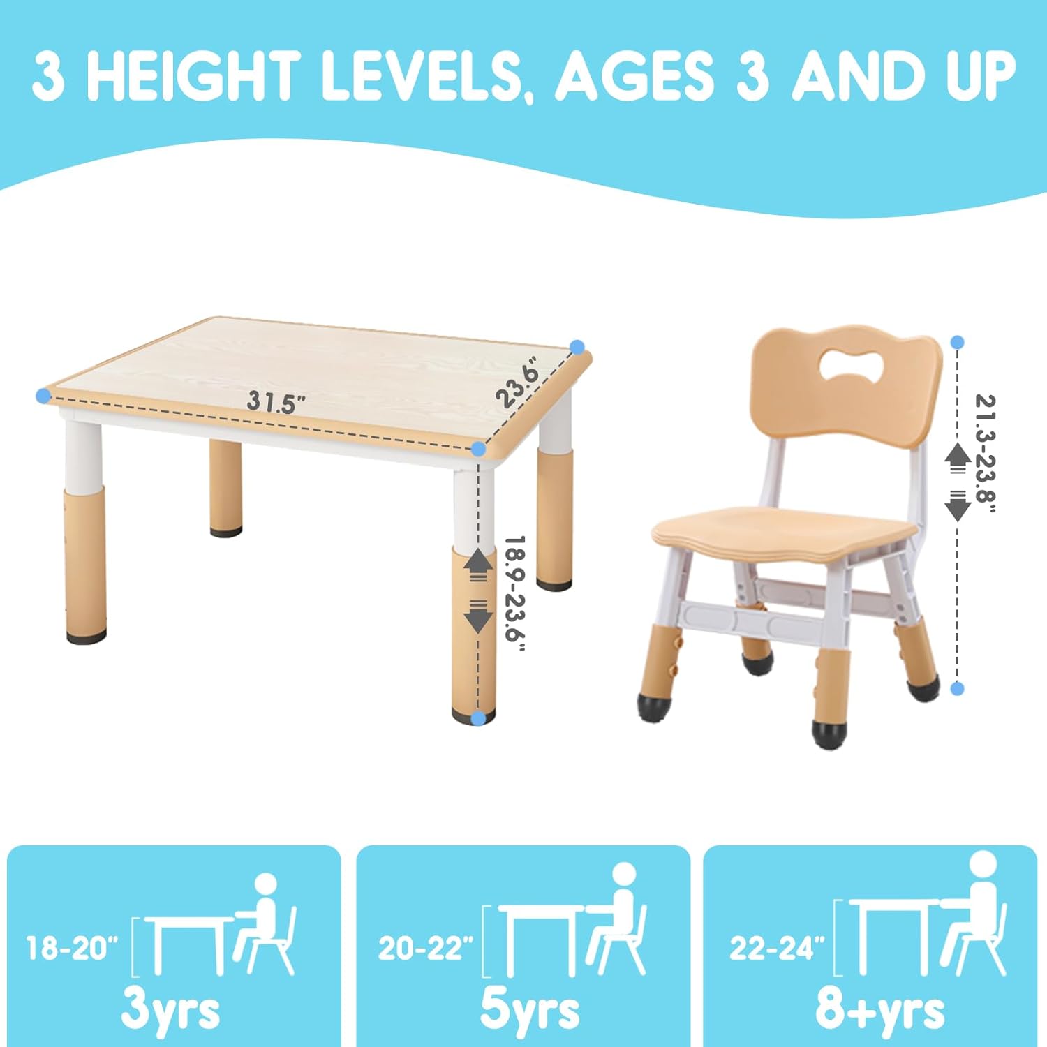 Kids table and chair set with 2 chairs for toddlers I7202