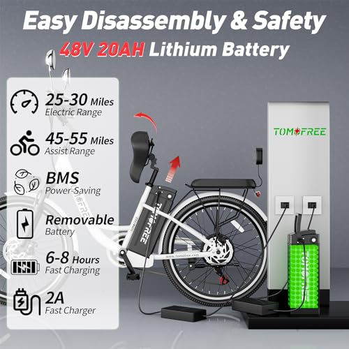 Electric Bike 500W Brushless Motor City Cruiser, 50 Miles Range, 7-Speed, 24" C628361