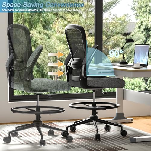 Drafting Chair with Flip-up Armrests and Lumbar Support H733
