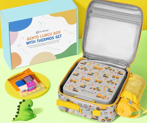 Bento Box for Kids Adults - Leakproof 3 Compartments Lunch Set with Thermos, Water Bottle, Lunch Bag & Cutlery C614861