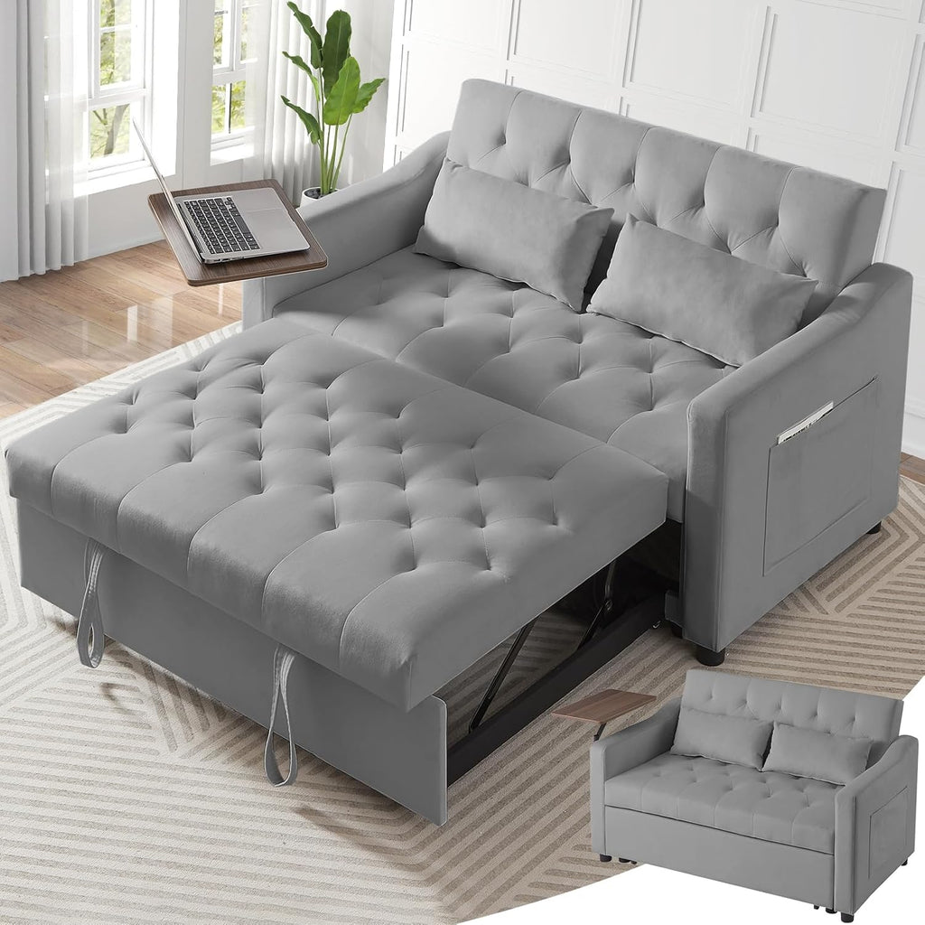 3 in 1 Convertible Couch, Pull Out Sofa Bed with 3-Level Adjustable Backrest, Sleeper Loveseat with Storage and Pillows, Modern Recliner for Living Room Apartment Office, Full Size, Gray