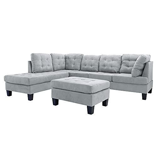 Modern Tufted Micro Suede L-Shaped Sectional Sofa with Reversible Chaise U979859