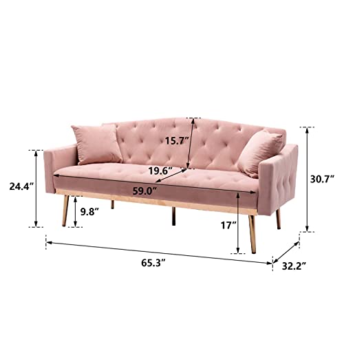 Velvet Convertible Futon Sofa Bed with 2 Pillows K782
