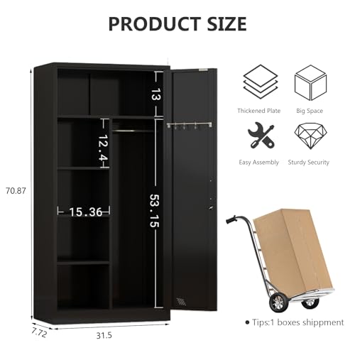 Metal Armoire Wardrobe with 2 Doors, 2 Drawers and Hanging Rod A8541