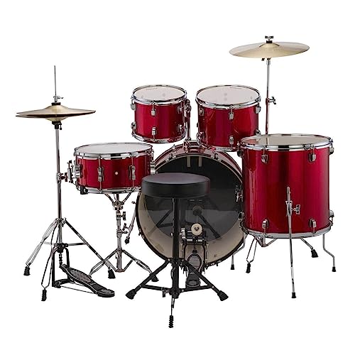 5-Piece Complete Drum Set with 22-Inch Bass Drum and Cymbals, Red Sparkle N8578