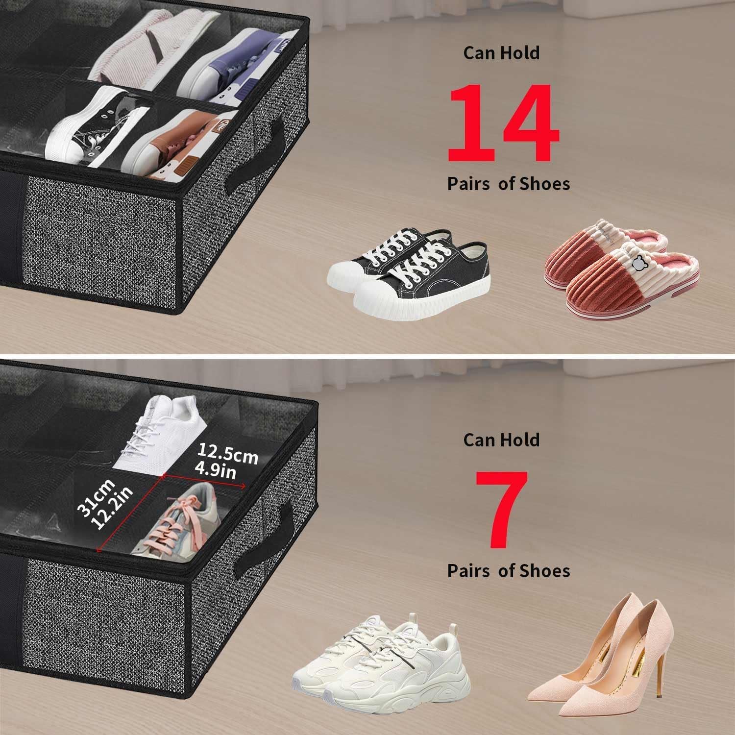 Under Bed Shoe Storage Organizer with Clear Window, Foldable F8804