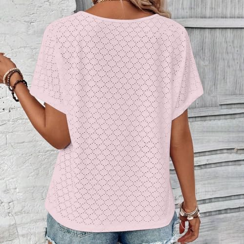 Women's V Neck Short Sleeve Blouse Tunic Top F915781