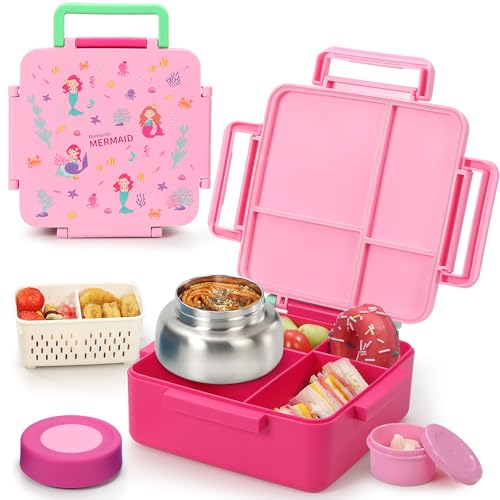 Kids Lunch Box with Thermos, 4 Compartments, Insulated, Drop-Proof, Dishwasher Safe I175