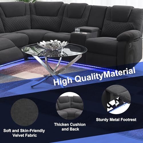 L-Shaped Sectional Sofa with Reclining Seats, LED Light and Storage H139511