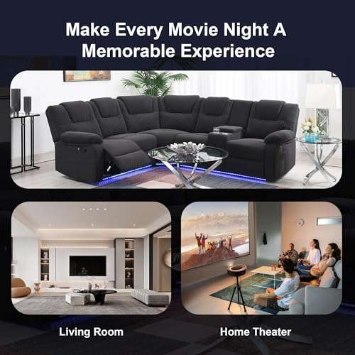 L-Shaped Sectional Sofa with Reclining Seats, LED Light and Storage H139511