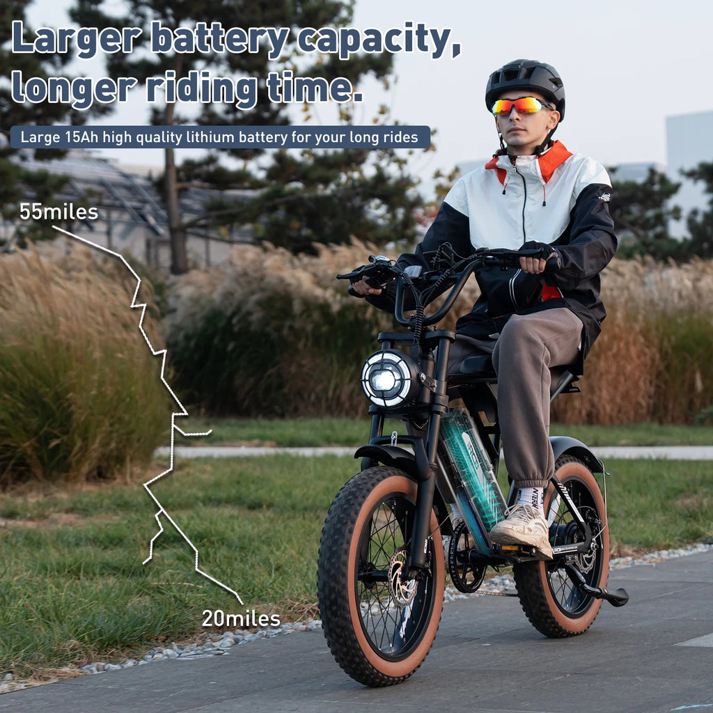 750W Electric Bike for Adults, 48V 15Ah Removable Battery, 20" Fat Tire Mountain Bicycle I4547