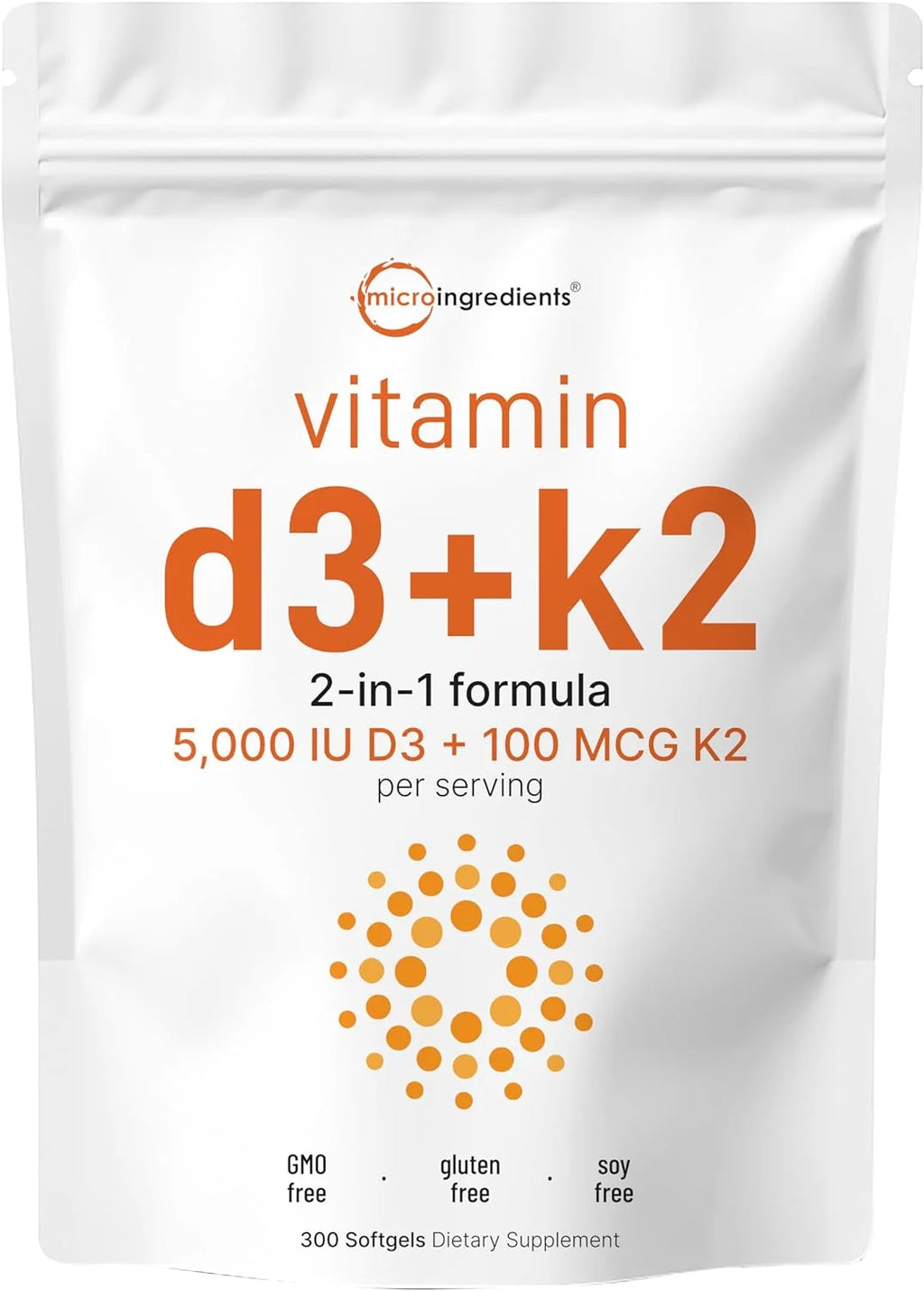 Vitamin D3 5000 IU with K2 100 mcg, 300 Soft-Gels R7429