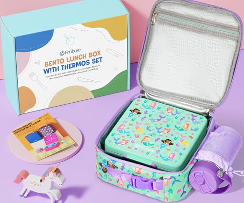 Bento Box for Kids Adults - Leakproof 3 Compartments Lunch Set with Thermos, Water Bottle, Lunch Bag & Cutlery C614861