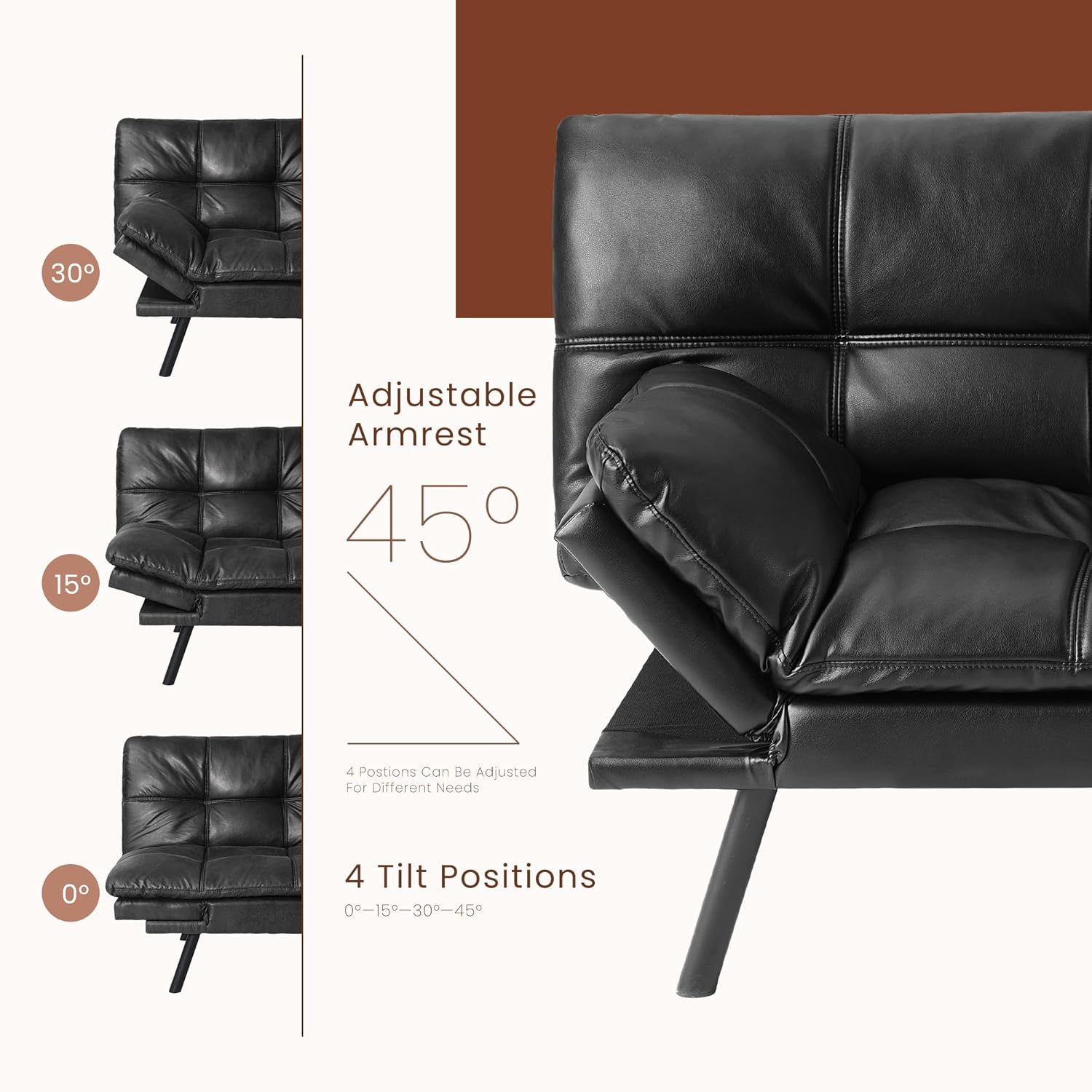 Leather Futon Sofa Bed for Living Room, Black E579