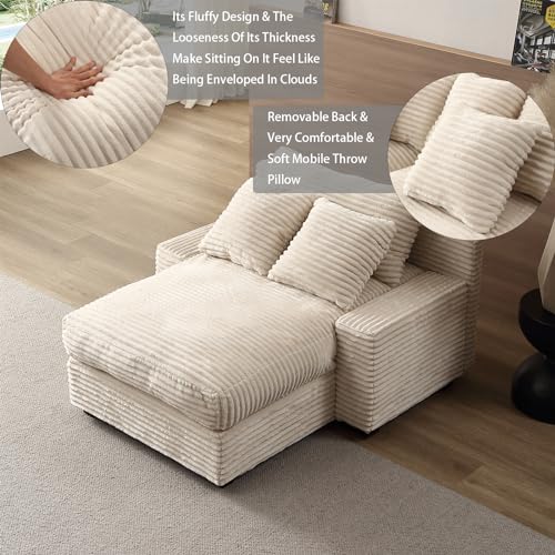 Oversized Double Chaise Sleeper Sofa with Corduroy Upholstery, Beige H846795
