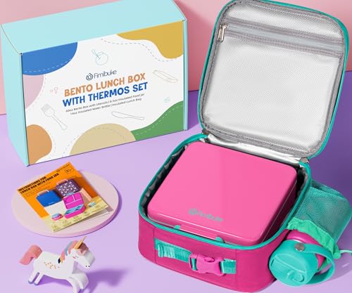 Bento Box for Kids Adults - Leakproof 3 Compartments Lunch Set with Thermos, Water Bottle, Lunch Bag & Cutlery C614861