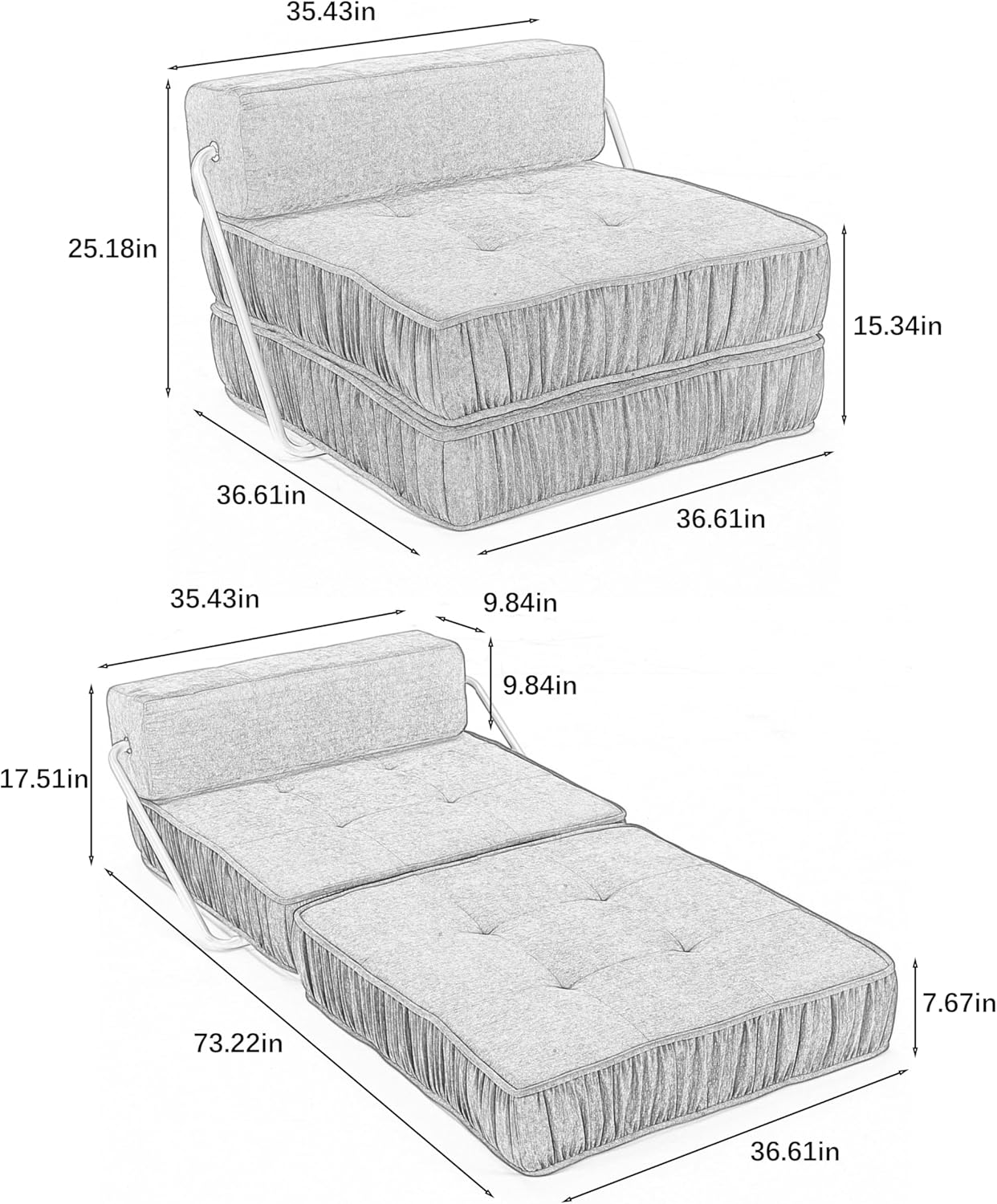 Sofa Bed with Memory Foam and Pillow, Washable Cover, Twin Size, Grey A1697
