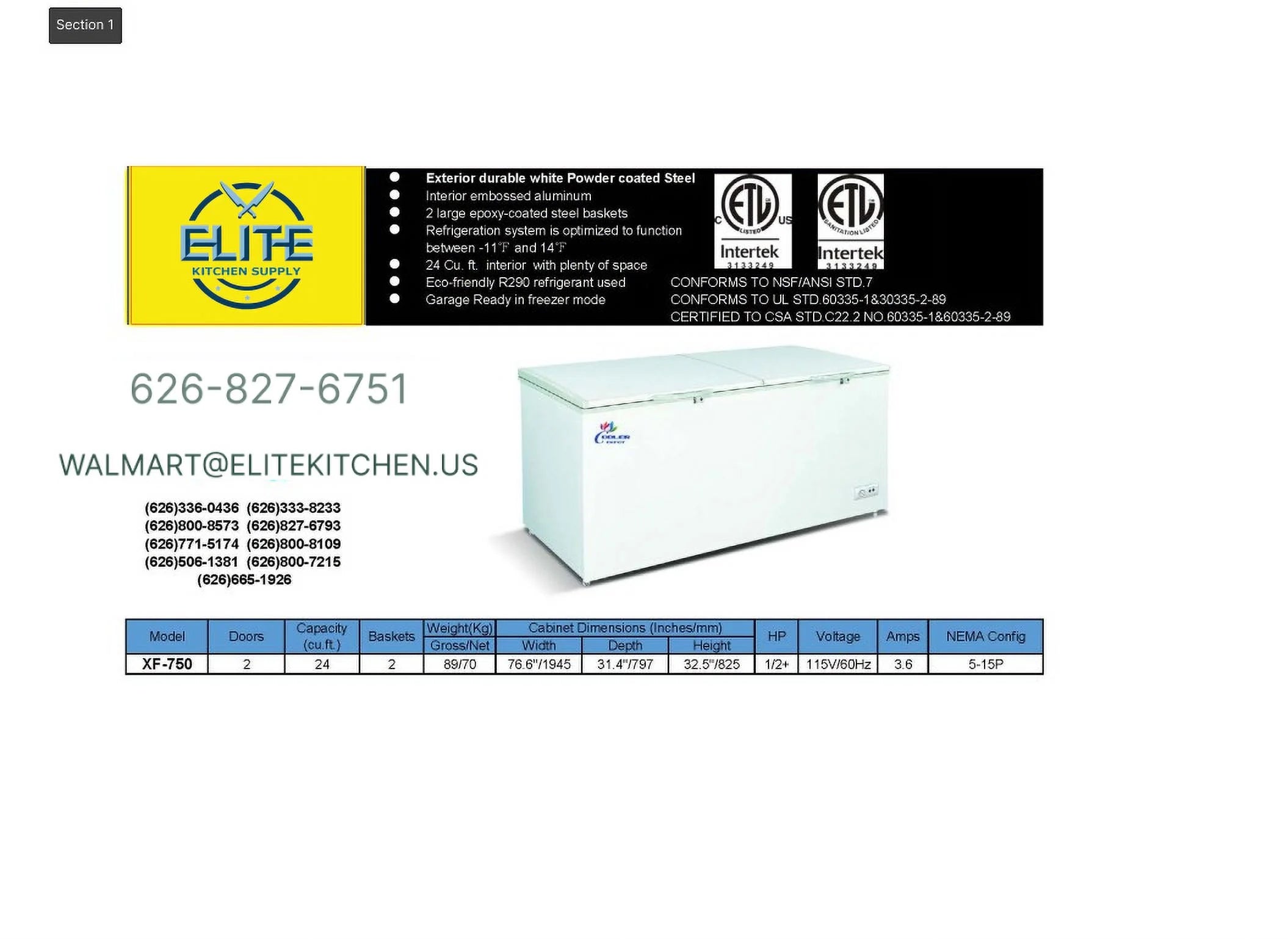 Commercial Chest Freezer 24 Cu.Ft L880