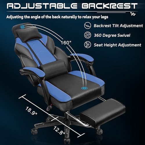 Gaming Chair with Footrest, Ergonomic Massage Lumbar Support, 400lb Capacity, Red A682
