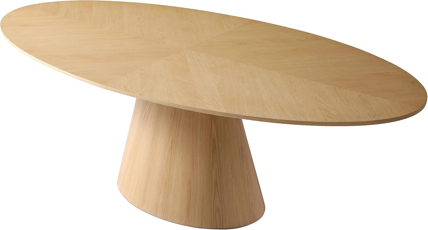 Meridian Furniture Gavin Collection Mid Century Oval White Oak Wood Dining Table, 90" W x 43.5" D x 30" H