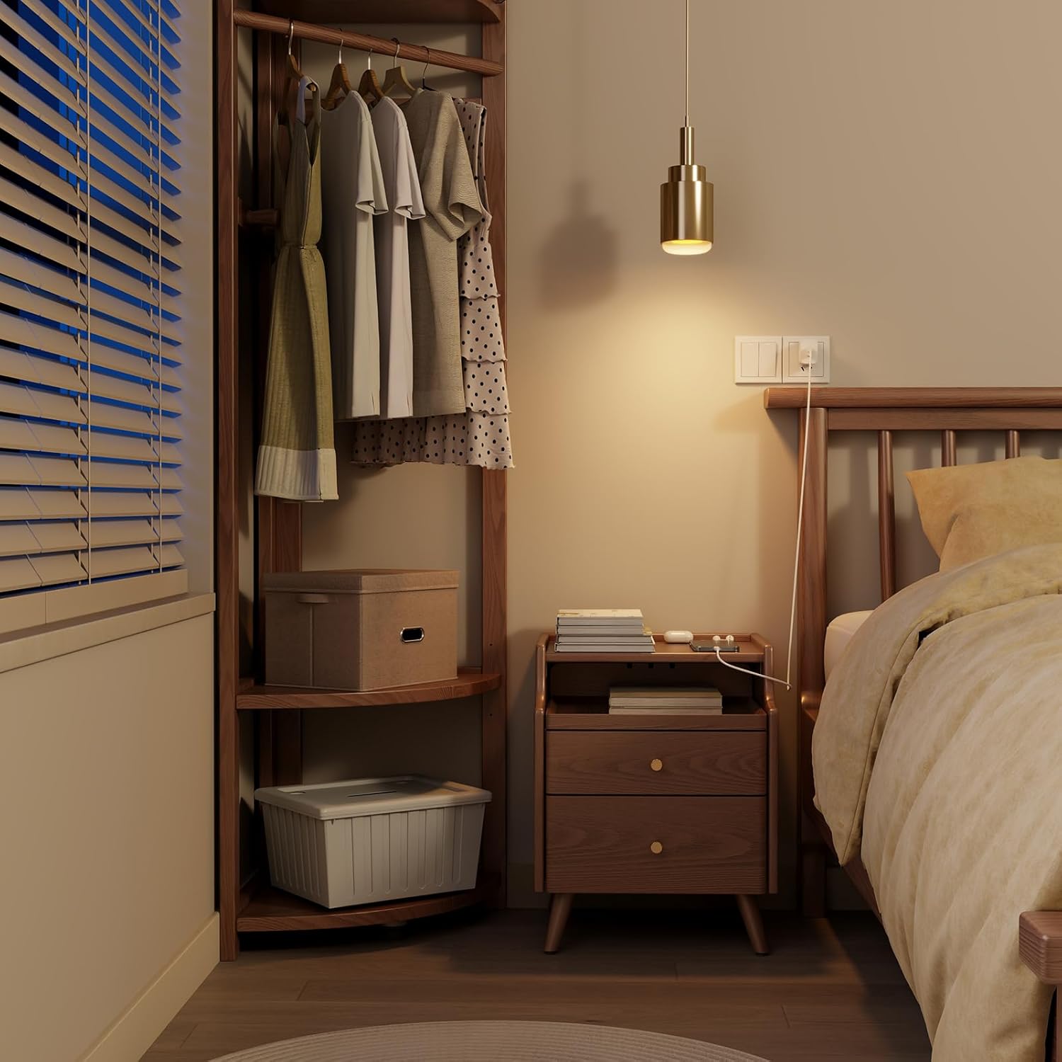 Walnut Nightstand with Drawer E854