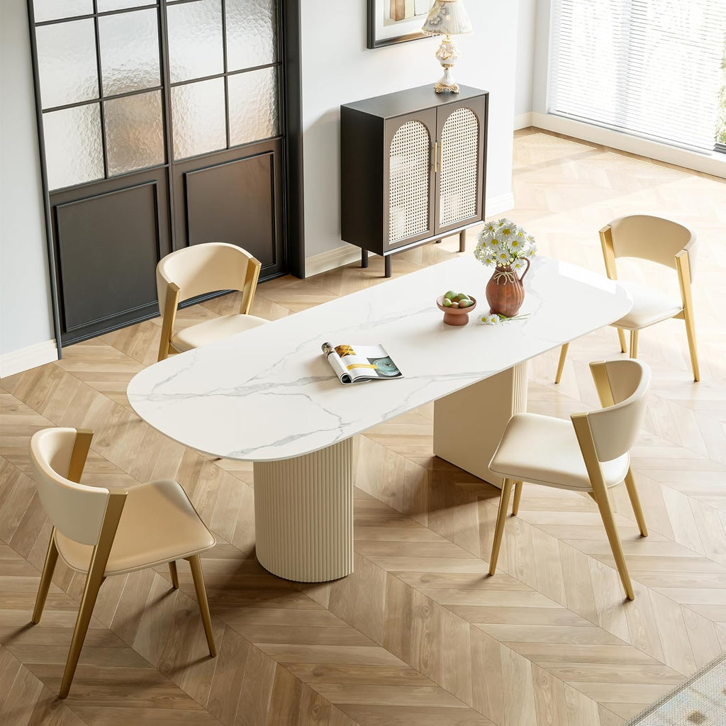 Oval Dining Table for 4-6, Marble Kitchen Table with Sintered Stone Top W407995