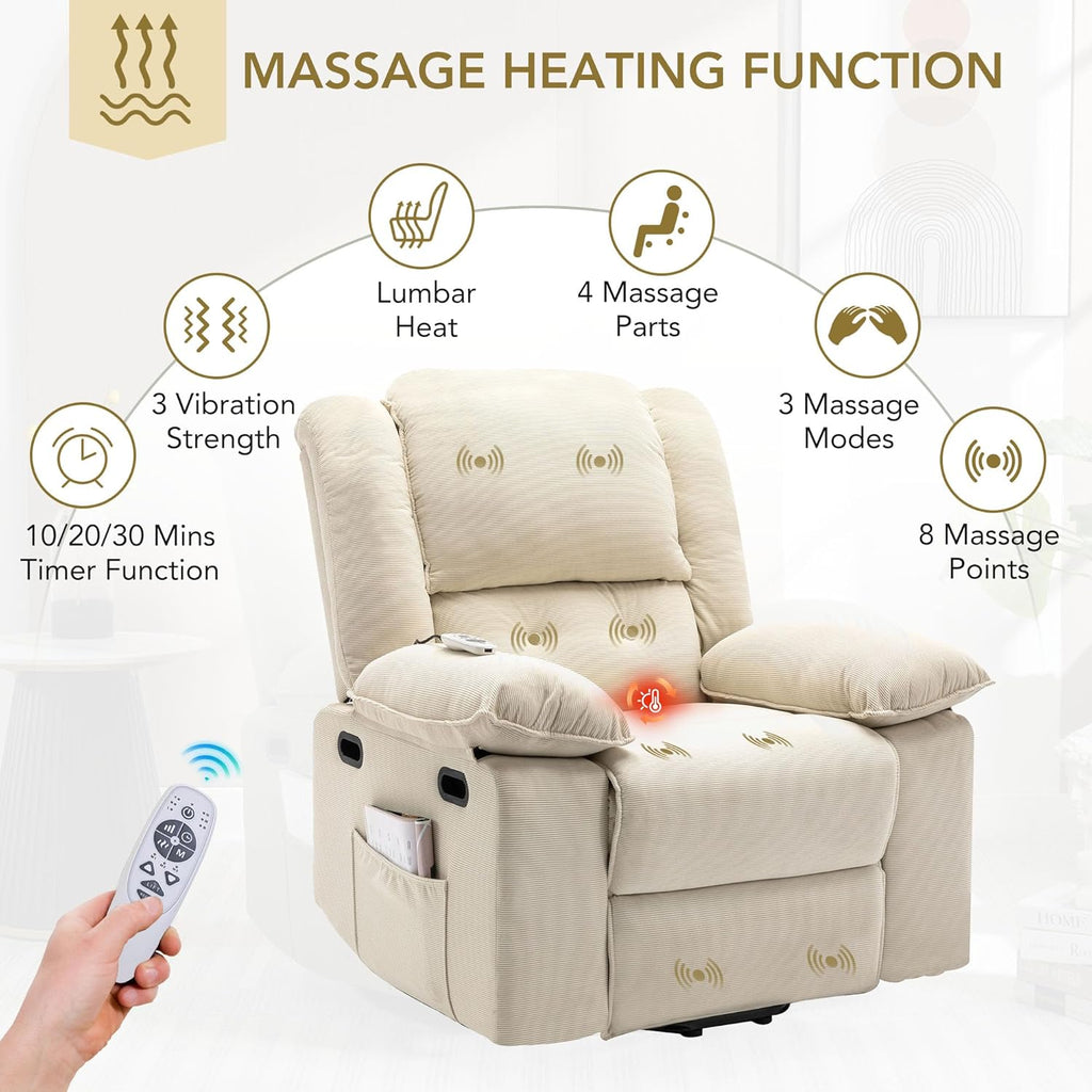 Power Lift Massage Recliner Chair - Beige B692