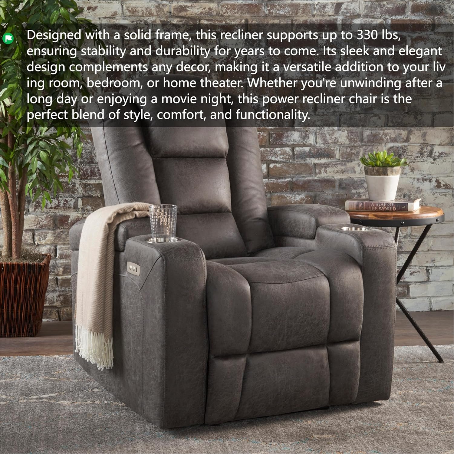 Power Recliner Chair with USB Port and Cup Holders N798234