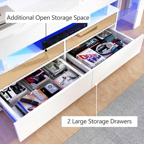 TV Stand for 75/80 inch TV, Modern LED TV Stand with Storage Drawer, RGB Light, White P95722