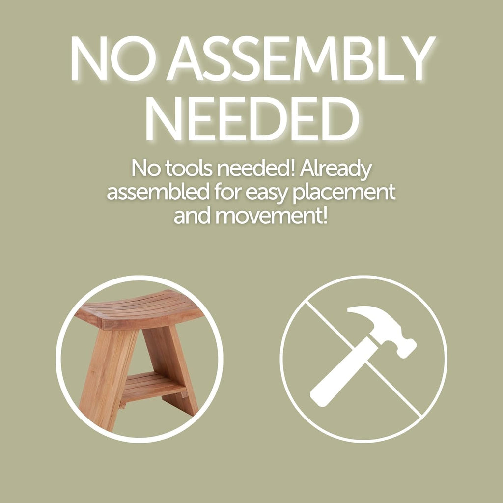 Teak Wood Shower and Bath Stool with Curved Seat S96749