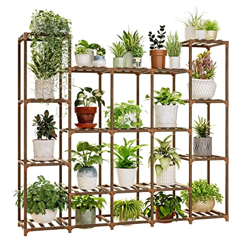 Bamworld Plant Stand Indoor Large Plant Shelf Wide Tall Outdoor Plant Holder Wood for Multiple Plants Plant Rack for Living Room Garden Balcony Flower 17 Pots