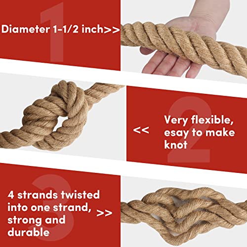 Natural Hemp Rope 1 in x 50 ft for Docks, Railing, Crafts, Tug of War L75761