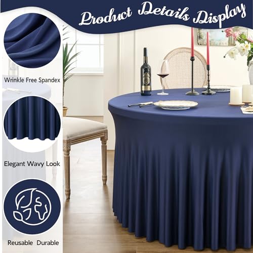 6 Pack 5FT Round Spandex Tablecloth, 60Inch Black Stretchable Fitted Cover S692