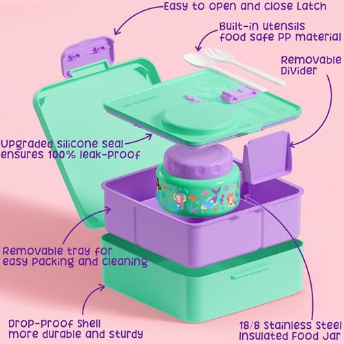 Bento Box for Kids Adults - Leakproof 3 Compartments Lunch Set with Thermos, Water Bottle, Lunch Bag & Cutlery C614861