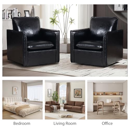 Leather Swivel Accent Chair with Back Pillow for Living Room E27743