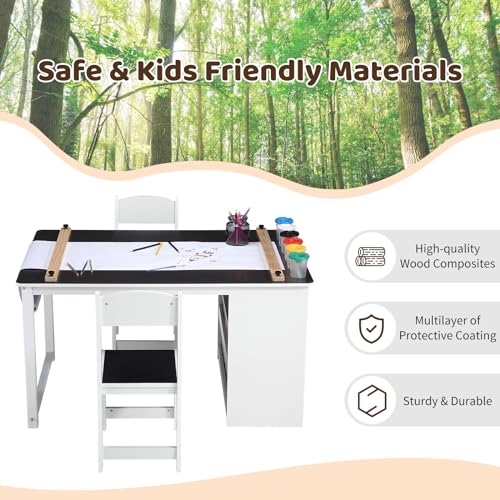 Kids Art Table and Chairs Set with Storage Desk and Art Supply Organizer I94392