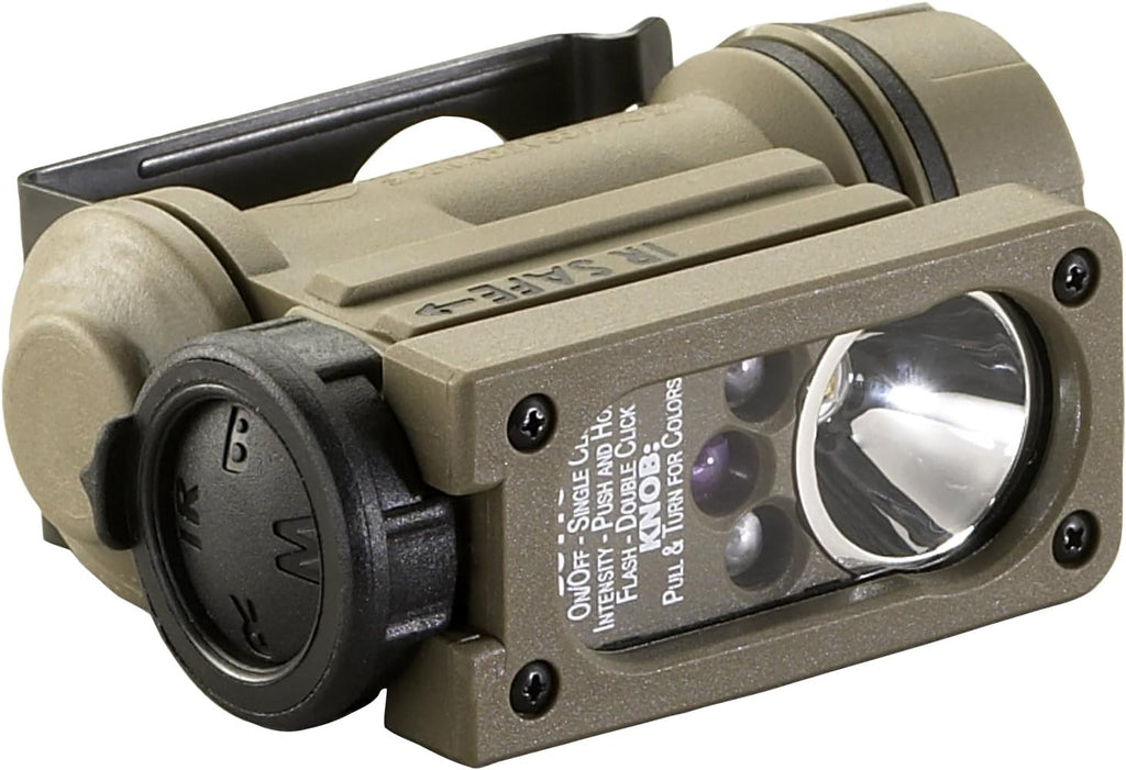 Streamlight 14510 Sidewinder 55-Lumen Compact II Military Model Flashlight with 4 LEDs, CR123A Battery and Helmet Mount, Coyote