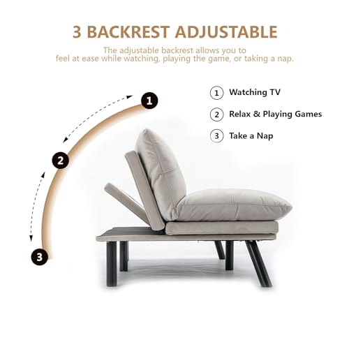 Linen Futon Sofa Bed, Convertible Folding Couch for Small Spaces I494