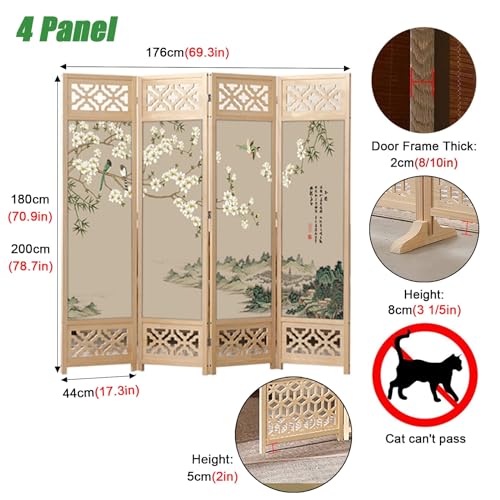 4-Panel Folding Privacy Screen Room Divider, 180-200cm Tall Wooden Partition J785129