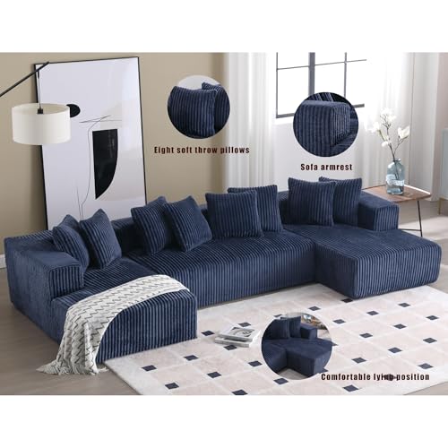 Modular Sectional Couch, Corduroy Striped Fabric Floor Sofa with Chaise Lounge V94005