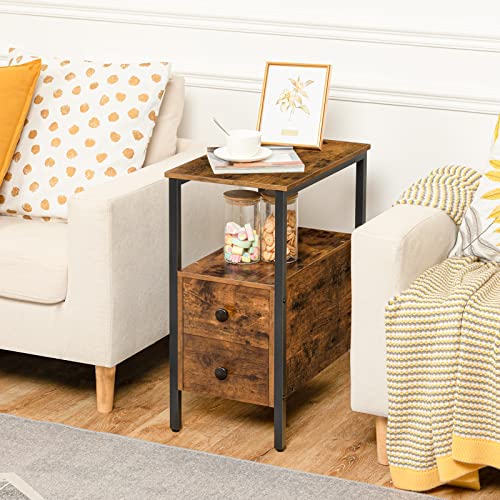 Narrow Side Table with Drawer and Open Shelf, Nightstand for Small Spaces W6170