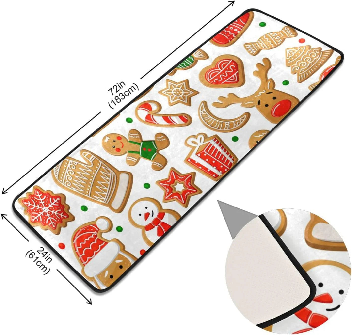 Gingerbread Cookie Christmas Runner Rug with Rubber Backing, Non Slip Washable Hallway Carpet C9917